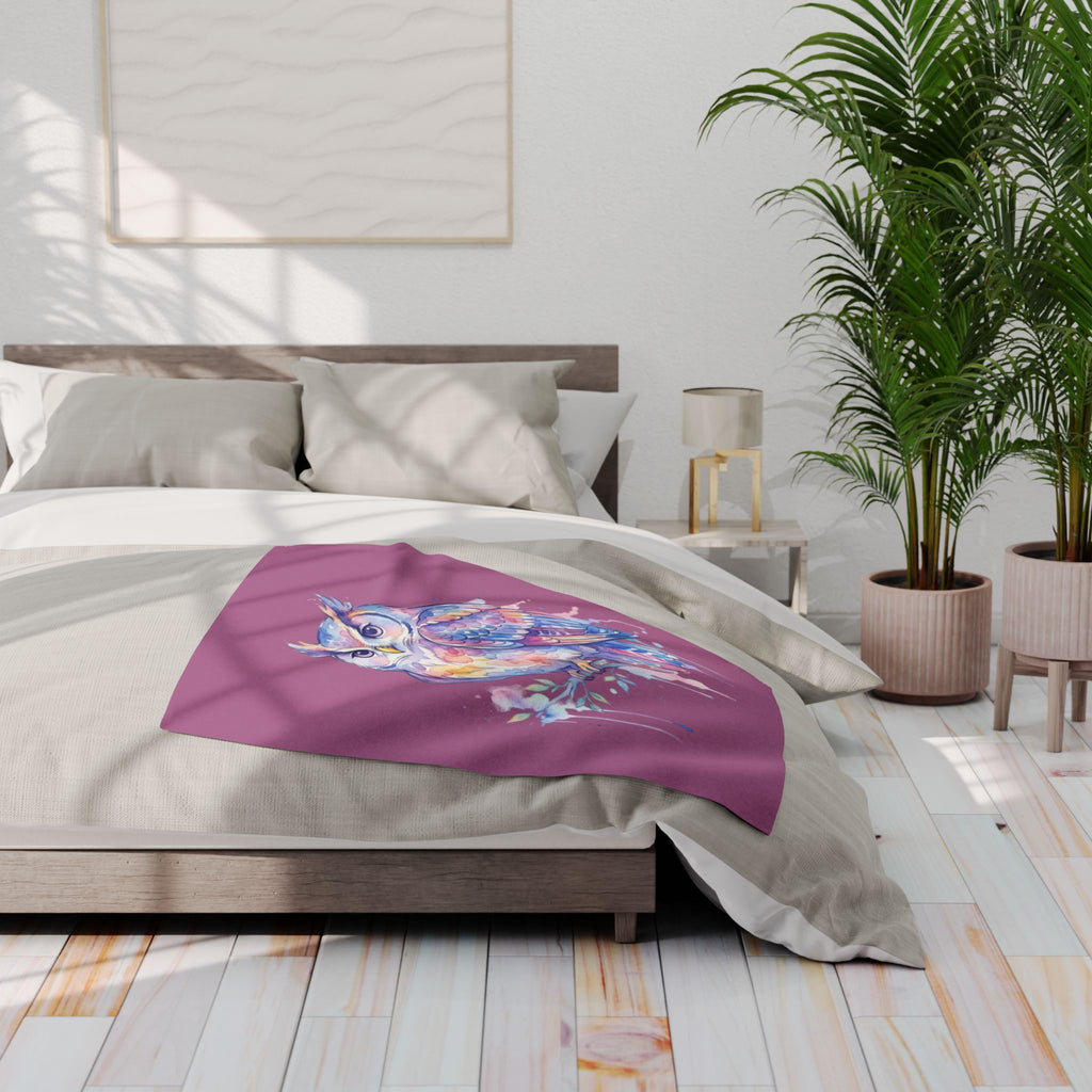Arctic Fleece Blanket — Dreamy Watercolor Owl Throw Blanket