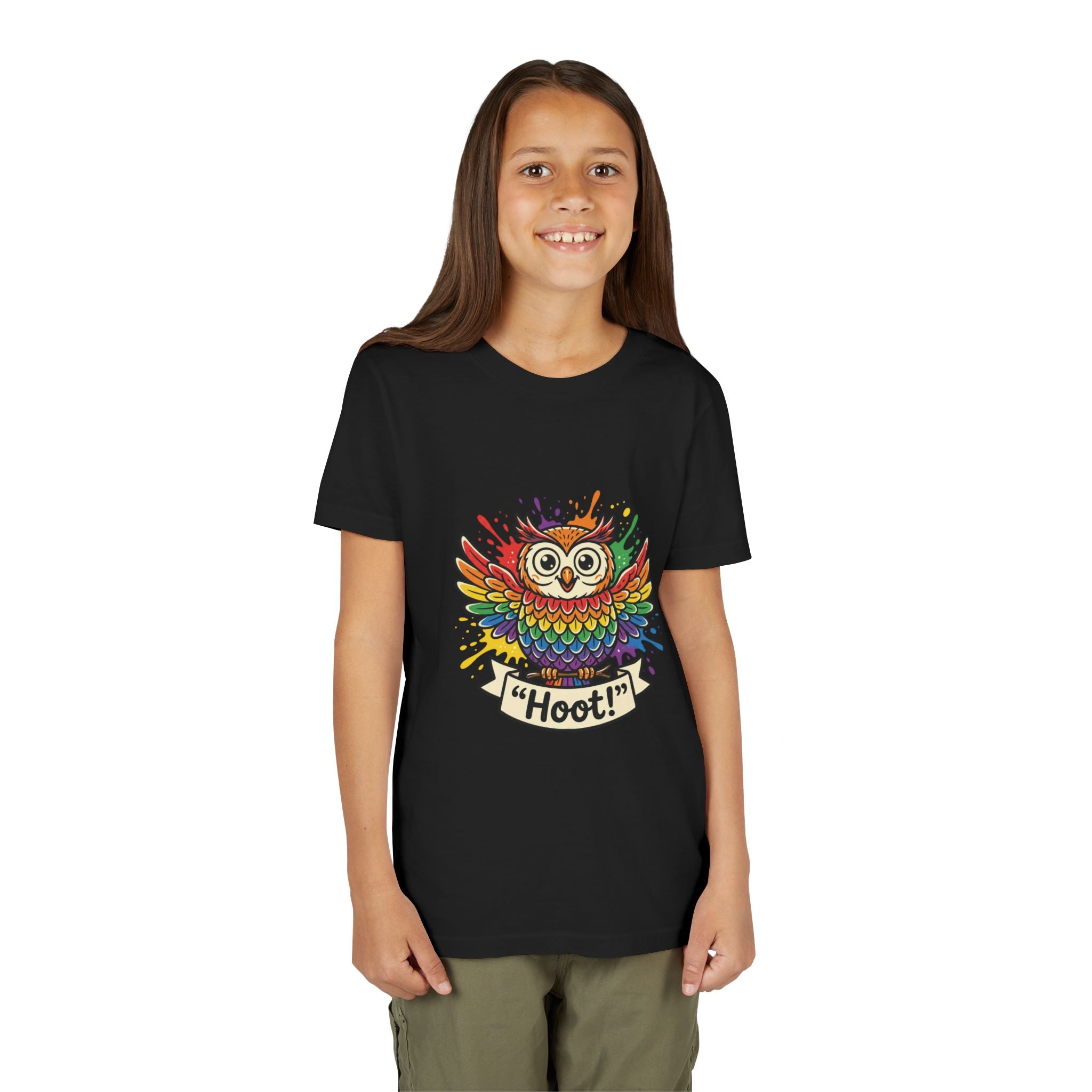 Colorful Rainbow-Feather Owl Youth Tee