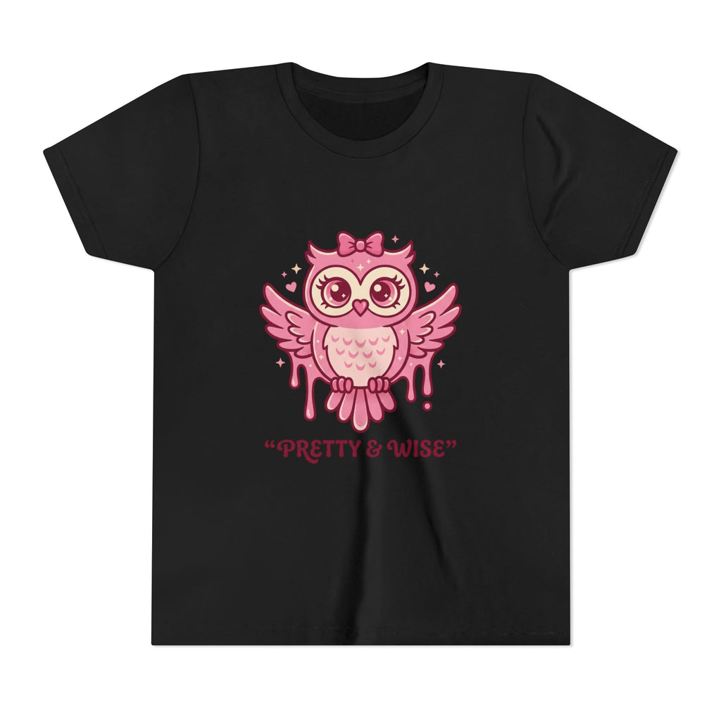 Pretty Pink Owl Youth Tee — "Pretty and Wise" Dripping Pink Design