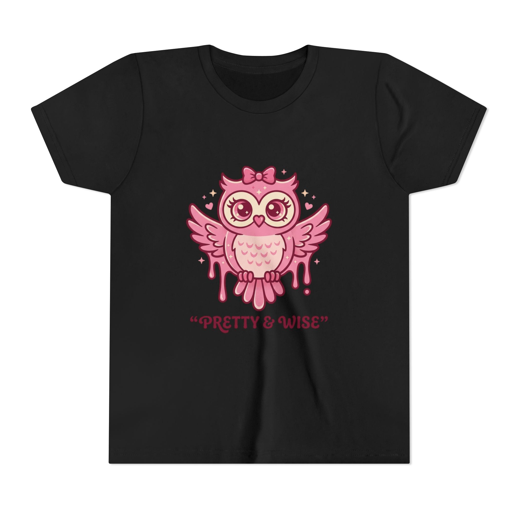 Pretty Pink Owl Youth Tee — "Pretty and Wise" Dripping Pink Design
