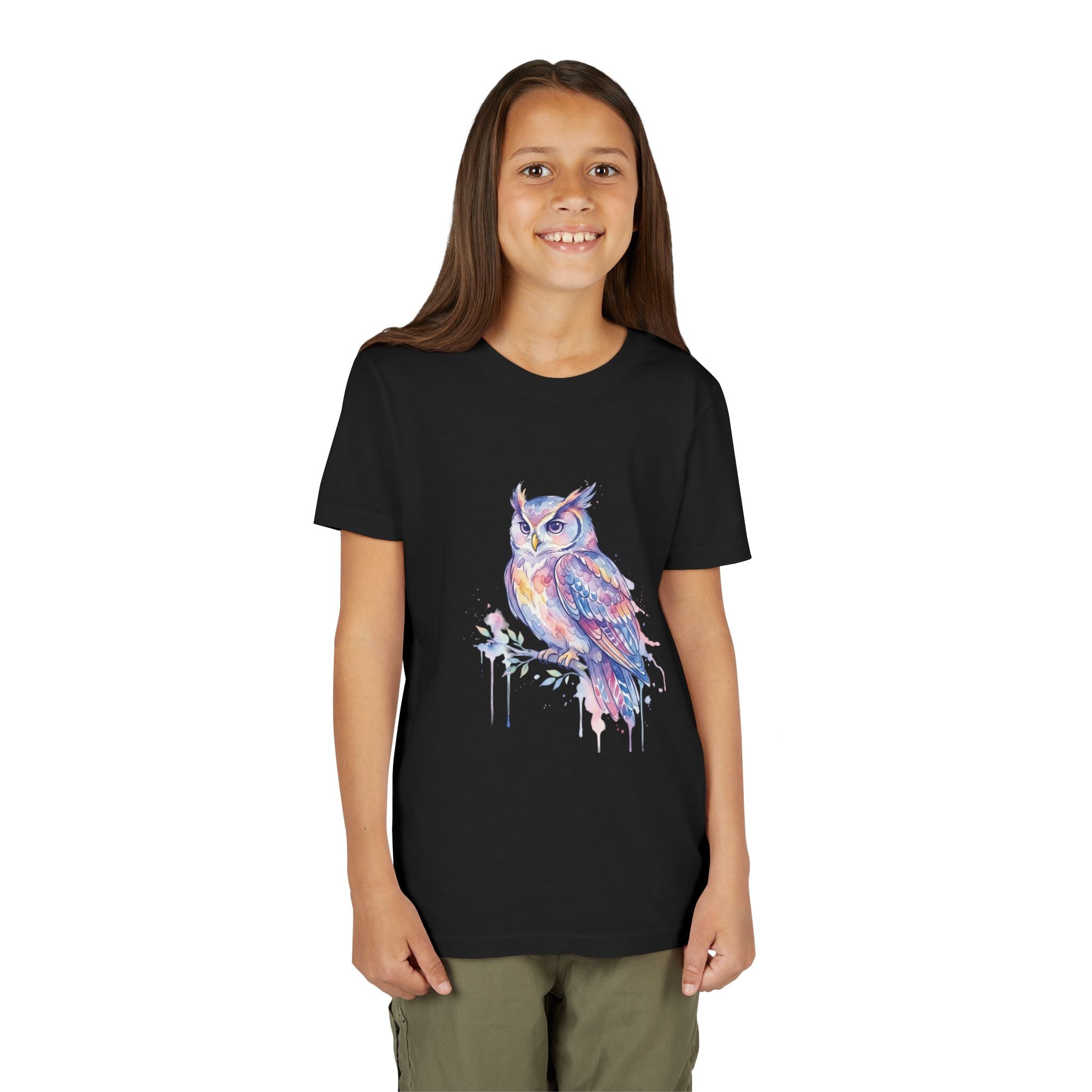 Pastel Watercolor Owl Youth Tee — Dreamy Calming Bird T-Shirt