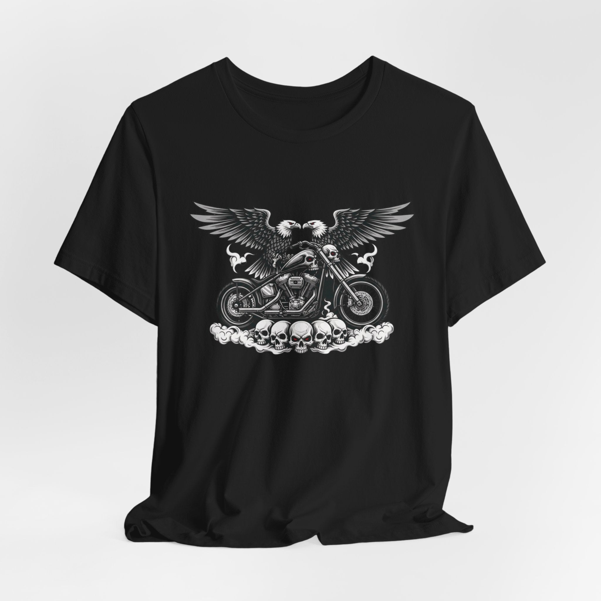 Eagle Chopper and Skulls T-Shirt | Biker Skull Motorcycle Graphic