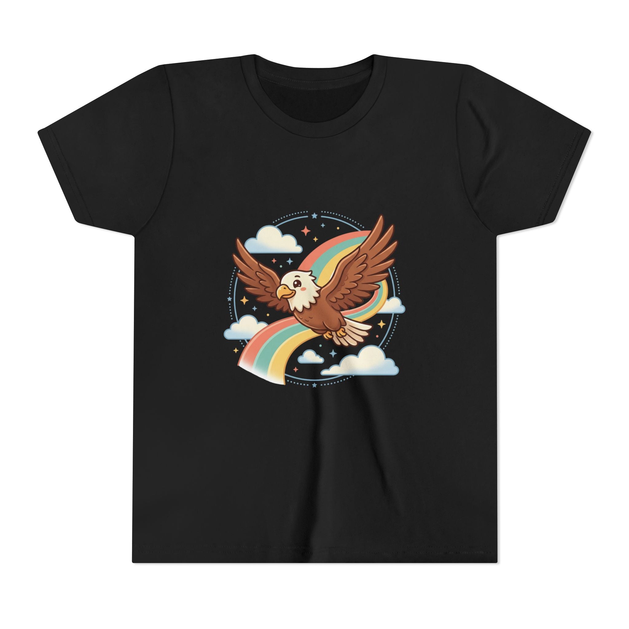 Youth Tee — Eagle Flying Through Clouds with Rainbow Trail