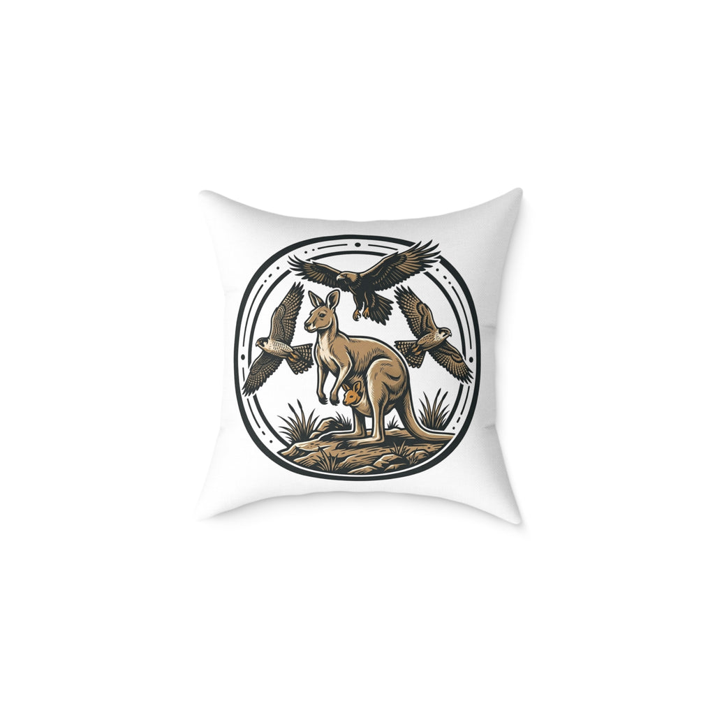 Kangaroo & Kookaburra Canvas Pillow — Australian Wildlife Decorative Throw  (PILLOWCASE ONLY)