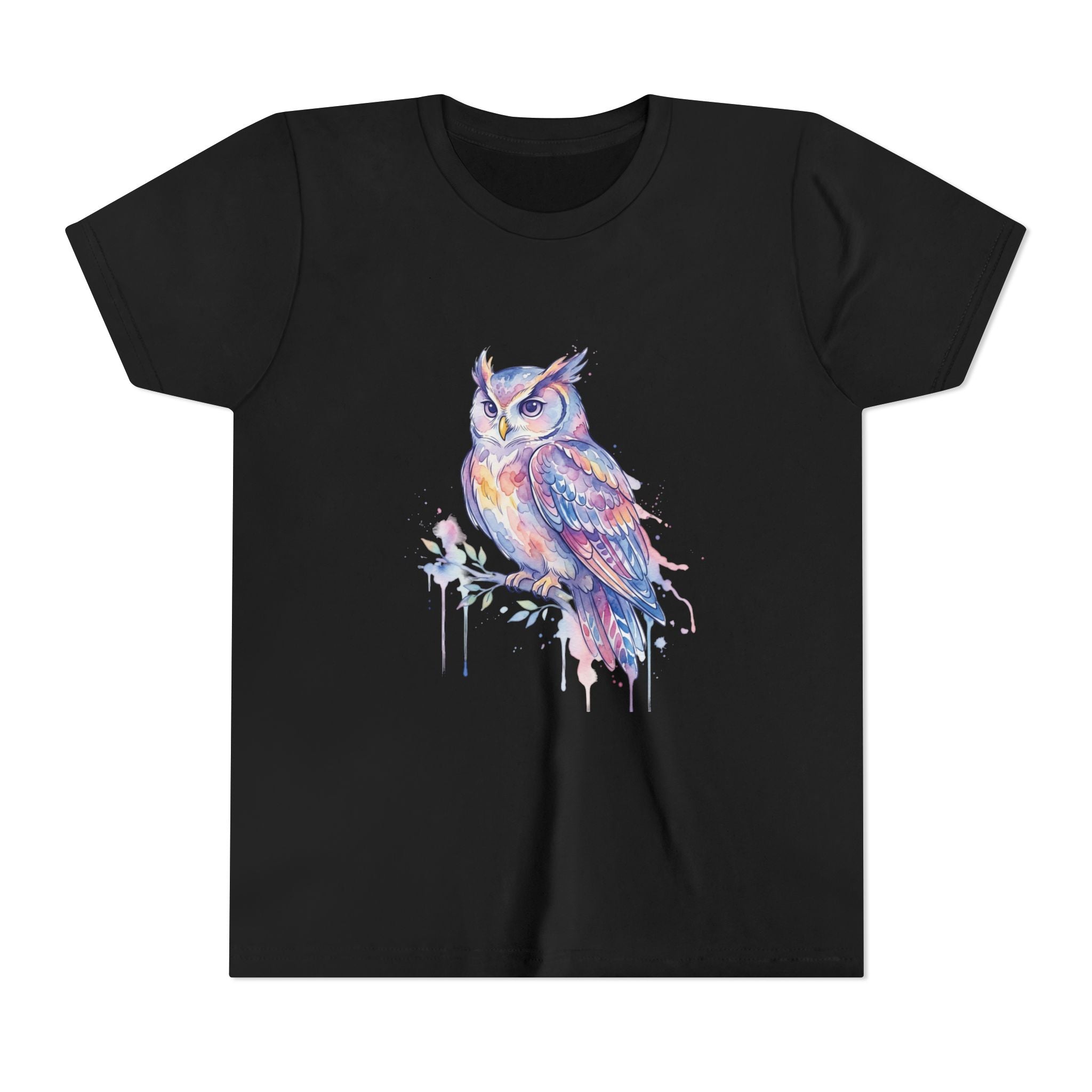 Pastel Watercolor Owl Youth Tee — Dreamy Calming Bird T-Shirt