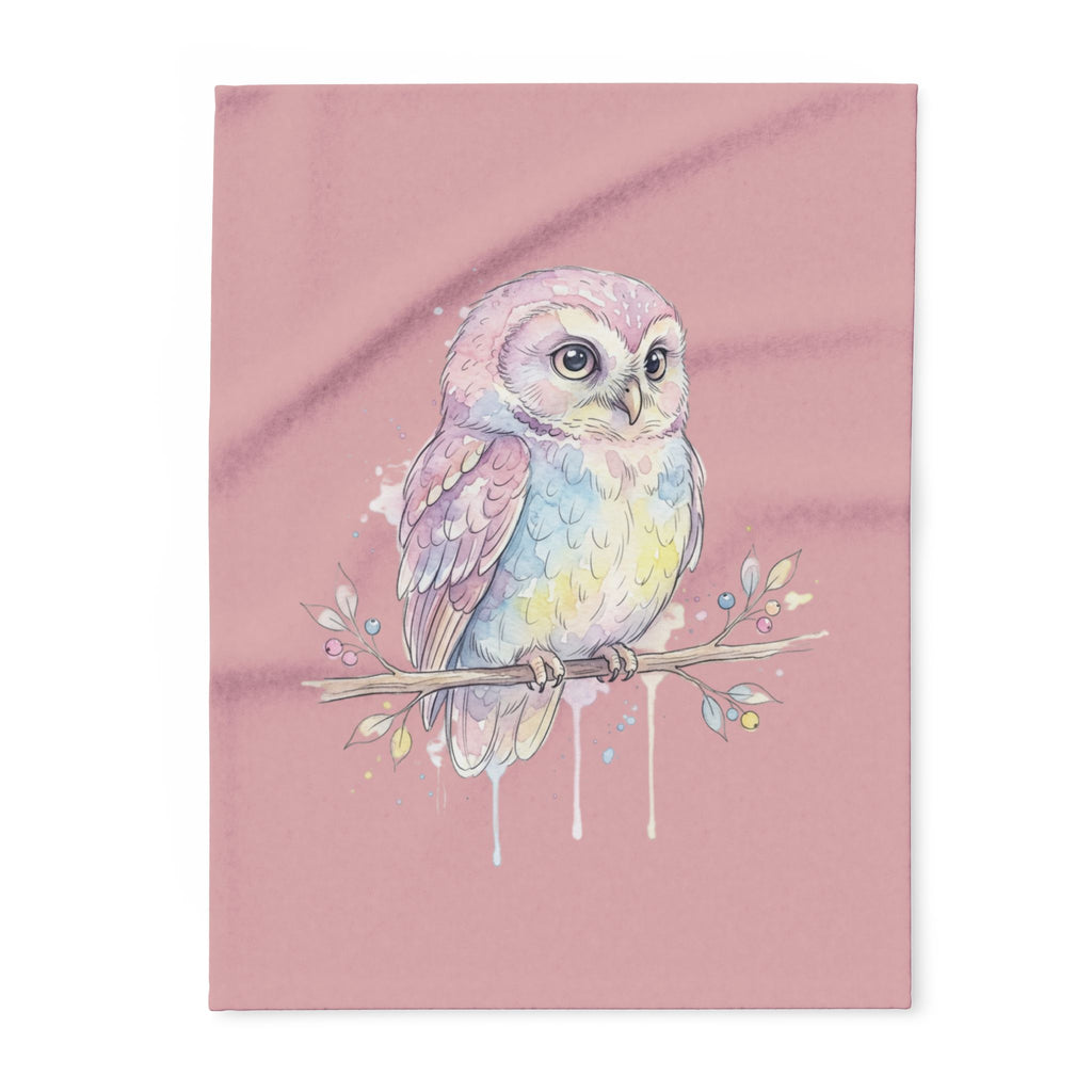 Dreamy Watercolor Owl Arctic Fleece Blanket — Pastel Nursery Throw