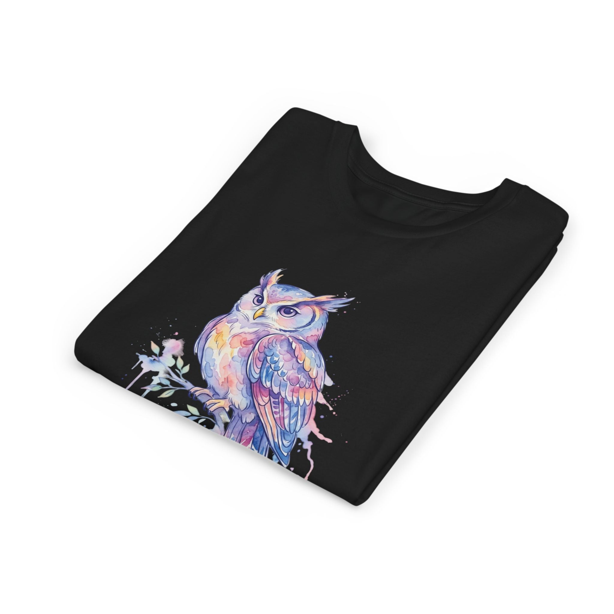 Pastel Watercolor Owl Youth Tee — Dreamy Calming Bird T-Shirt