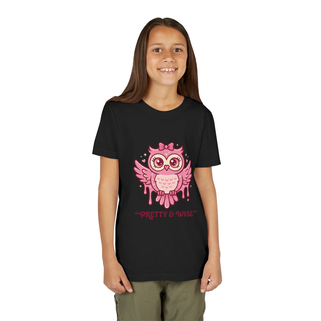 Pretty Pink Owl Youth Tee — "Pretty and Wise" Dripping Pink Design