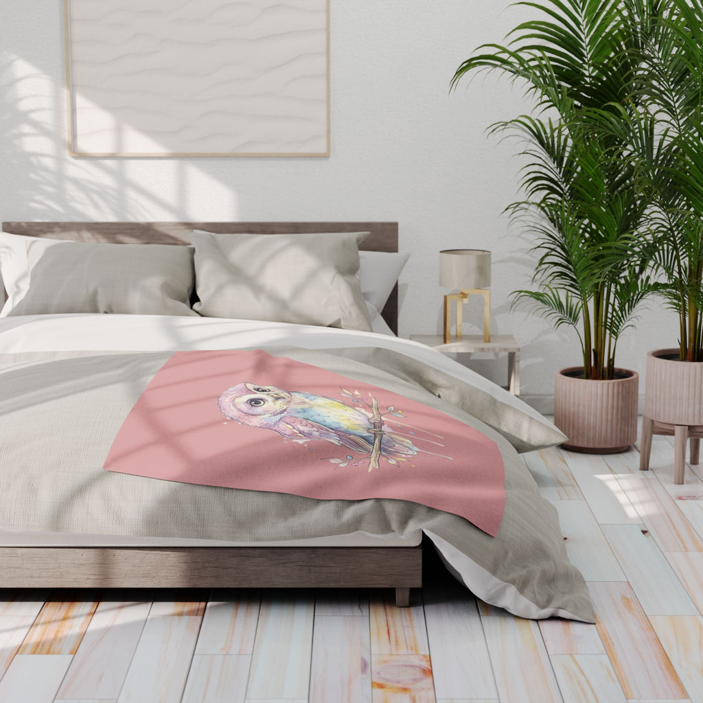 Dreamy Watercolor Owl Arctic Fleece Blanket — Pastel Nursery Throw