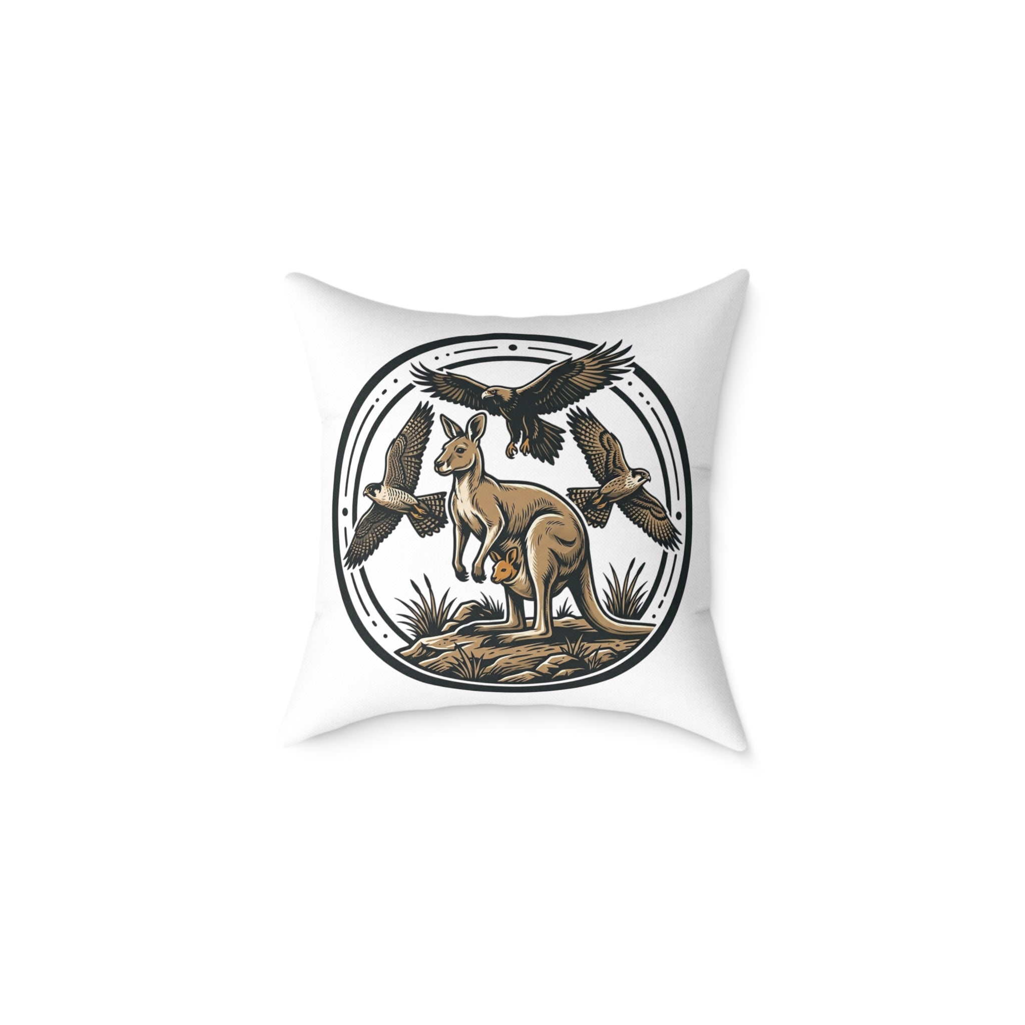 Kangaroo & Kookaburra Canvas Pillow — Australian Wildlife Decorative Throw  (PILLOWCASE ONLY)